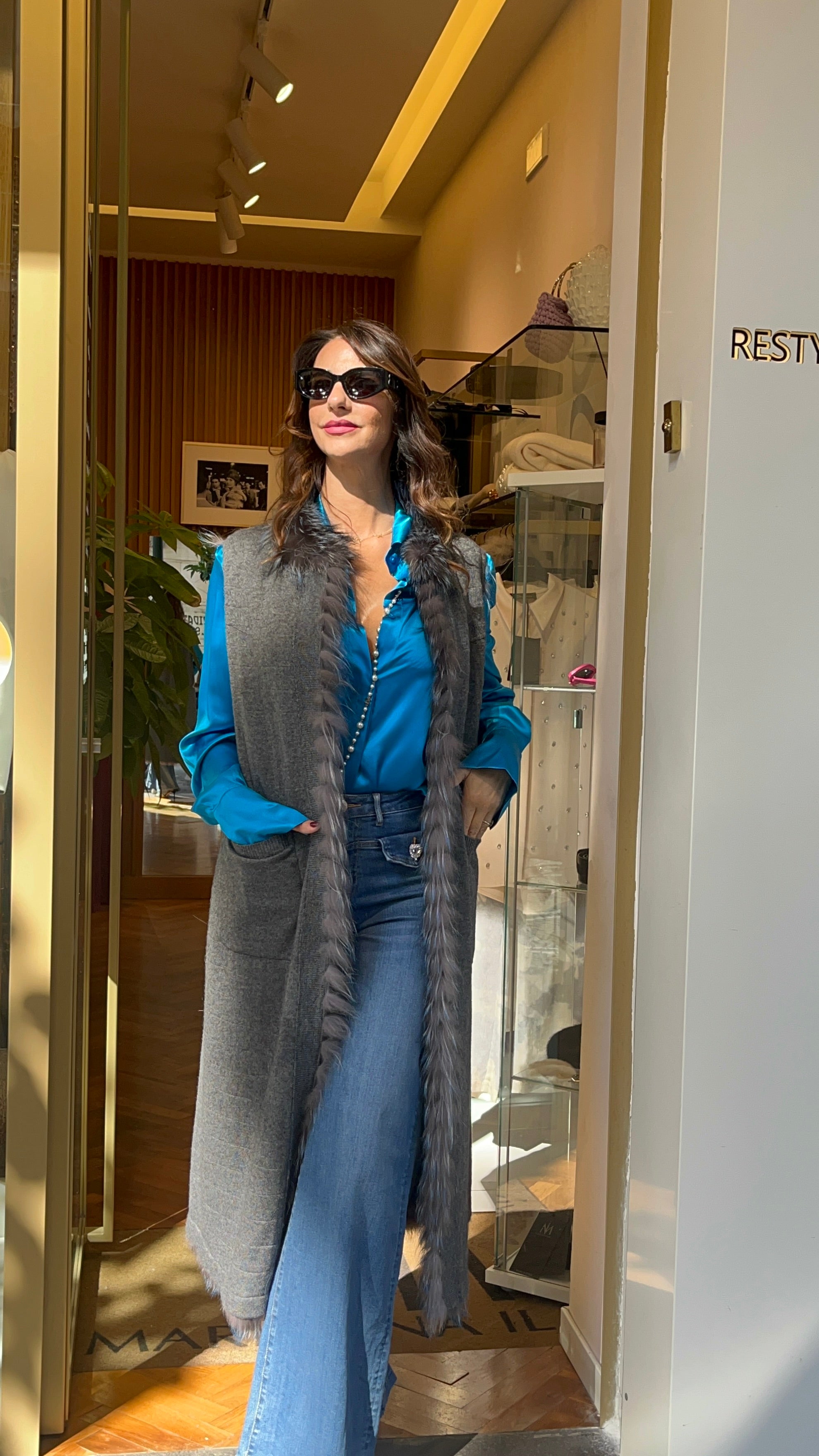 Gilet lana & volpe argentata double